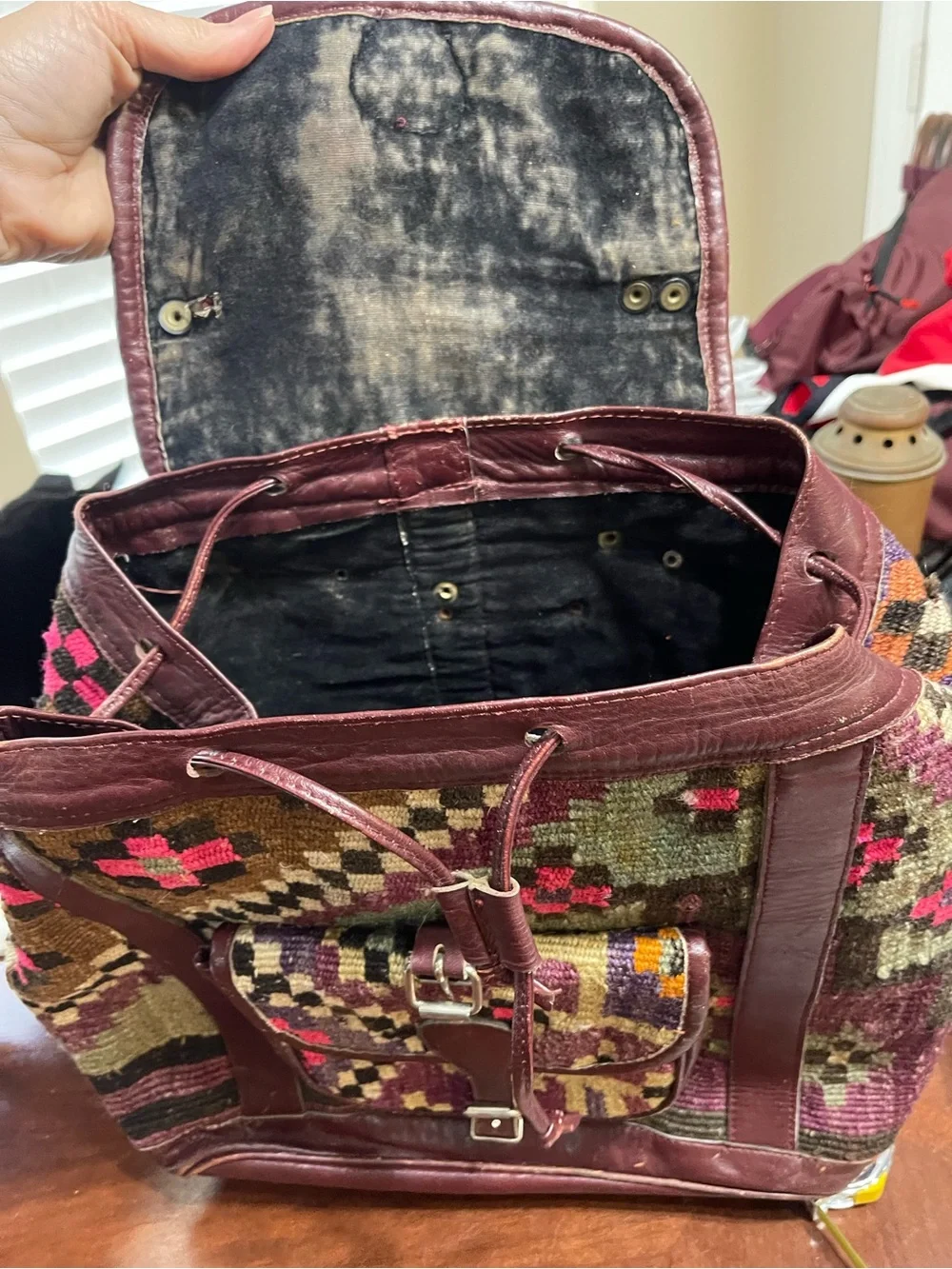 VTG Turkish Kilim Leather Trim Backpack